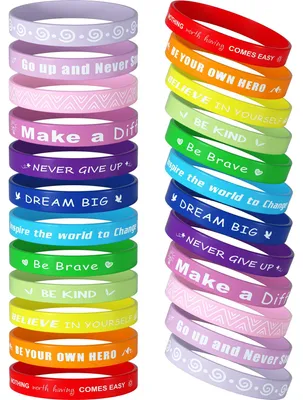 Motivierende Silikon-Armbänder, 24 Stück, 12 Designs, bunt
