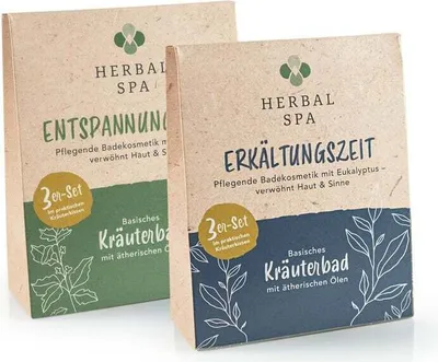Produktbild von HERBAL SPA Erkältungszeit & Entspannungszeit - Basisches Kräuterbad mit ätherischen Ölen - 6er-Set (6x 100 g)