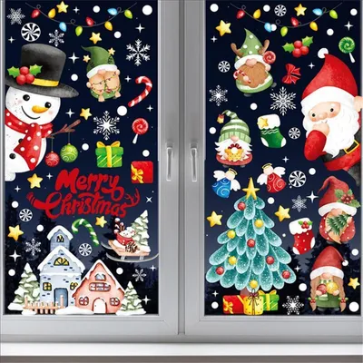 Produktbild von Fensterbilder Weihnachten 9 Blätter selbstklebend wiederverwendbar Schneeflocken Weihnachtsmann