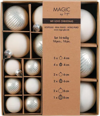 Produktbild von Weihnachtskugeln Glas 4-8cm Mix gerillt 16er Set - Blanched Almond