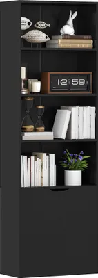 Image de HOMCOM Bibliothèque à 6 niveaux, meuble de rangement, étagère à livres 59 x 29 x 180 cm avec 4 compartiments ouverts et 2 portes, étagère de rangement pour salon, chambre, bureau, noir