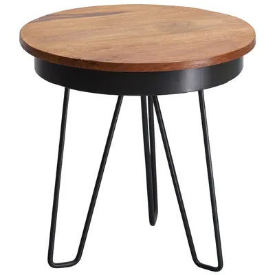 Produktbild von WOHNLING Beistelltisch 43x45x43 cm Sheesham Holz Couchtisch Sofatisch Industrial Style Echtholz Holztisch Metallbeine