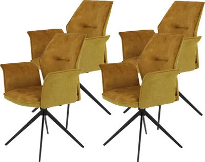 Produktbild von Hela Tische, 4er Set Armlehnstuhl Sessel Susanne - mit Armlehnen - Drehbar 360° - Materialkombi Webstoff + Mikrofaser Velvet Gold - 120kg belastbar