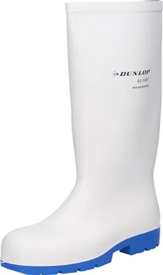 A white Dunlop boot with a blue sole.