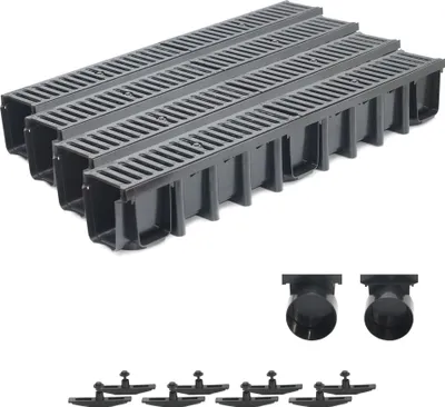 Produktbild von SPEEDPLANT 4m Entwässerungsrinne Tiefe 148mm Belastungsklasse C250, Gußrost komplett SET (schwarz) 4m