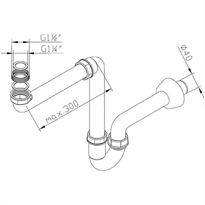 Produktbild von Raumsparsiphon 1 1/4 Zoll mit 40 mm Anschluss für Waschbecken Spüle Küche Bad