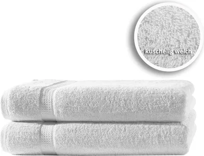Produktbild von 2er Set Gästetücher Handtücher Duschtücher Badetücher Frottee 100% Baumwolle, Farbe:Weiß, Größe:Gästetücher 30x50 cm
