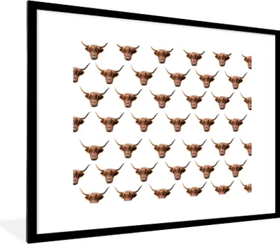 Produktbild von MuchoWow® Gerahmtes Poster Muster - Schottischer Highlander - Tiere 80x60 cm - Poster mit Schwarzem Bilderrahmen Wandposter Rahmen Foto Bilder - Schlafzimmer-Dekorationen - Fotoposter