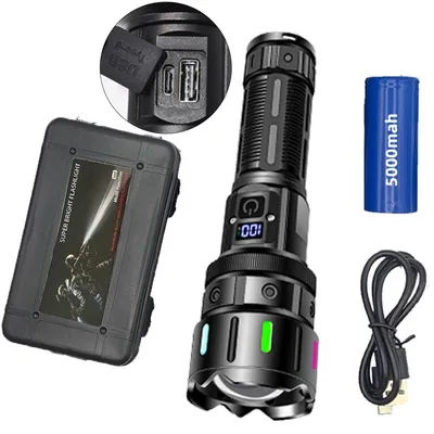 Produktbild von Wiederaufladbare LED Taschenlampe, sehr helles Modell mit 5 Modi, ideal für Camping und nächtliche Outdoor-Aktivitäten