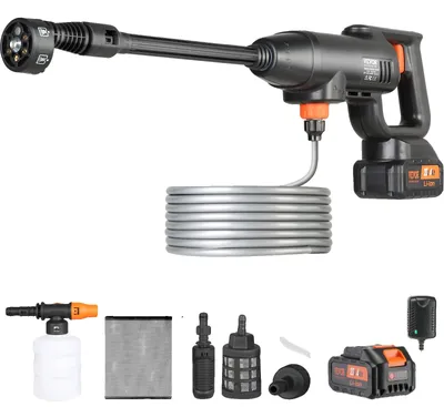 Obrázek produktu pro VEVOR akumulátorová tlaková myčka Akumulátorová vodní tlaková myčka Stříkací pistole Tlaková mycí pistole (220W 21V, 40bar, pro mobilní čištění a zavlažování, 4L/min, včetně příslušenství, nabíječky)