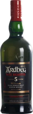 A bottle of Ardbeg Wee Beastie 5 Year Old Islay Single Malt Scotch Whisky.