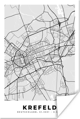 Produktbild von MuchoWow® Poster Deutschland- Krefeld - Stadtplan - Karte 60x90 cm - Wanddekoration