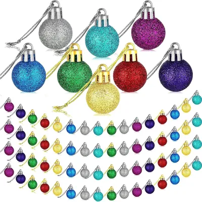 Produktbild von 80 Pcs Christmas Mini Glitter Ball Ornaments, Multicolor Xmas Tree Decorations in 8 Colors for Holiday Weddings and Parties