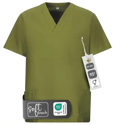Image de Casaque médicale à enfiler, unie, manches courtes, col V, pour clinique, soins, cabinet médical