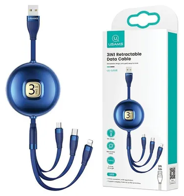 Immagine prodotto di Cavo Usams U69 3W1 1M Niebieski/Blu (Lightning/Microusb/Usb-C) Sj508Usb02 (Us-Sj508)
