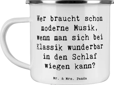 Produktbild von Mr. & Mrs. Panda Teetasse Spruch Klassik zum Träumen - Weiß - Geschenk, Klassische Musik, Musikliebhaber, Kaffeepott, Blues, Oper, Konzert, Blechtasse, Emaille Tasse
