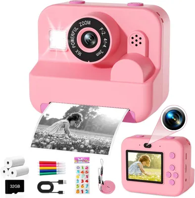Produktbild von Kinderkamera, Sofortbildkamera Kinder, 1080P 2,4 Zoll Bildschirm Digitalkamera mit Druckpapier & 32GB TF Karte, Kinderkamera Sofortdruck, Rosa