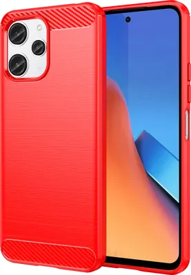 Produktbild von Hülle für Xiaomi Poco M6 Pro 5G/Redmi 12/Redmi 12 5G Carbon-Faser Weich TPU Silikon Stoßfest Handyhülle Rot