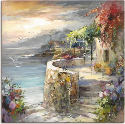 Produktbild von ARTland Leinwandbild Möwen und Sonnenuntergang Größe: 40x40 cm