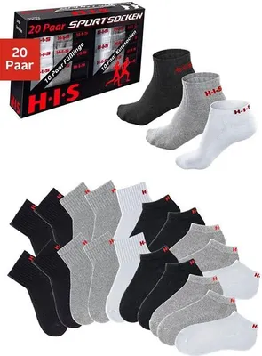 Produktbild von H.I.S. Kurzsocken 20 er-Pack weiß, grau, schwarz Größe 39-42