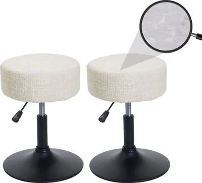 Zdjęcie produktu dla zestaw 2 taboretów HWC-C22, taboret obrotowy z regulacją wysokości Ø 37 cm tkanina szenilowa (465 g/m²)   ~ kremowo-biały