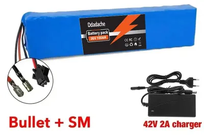 Produktbild von 36V 100Ah Lithium-Ionen-Akku - 10S3P 18650 Batteriepack - Mit BMS - 42V 2A Ladegerät - Bullet-SM-Stecker - Für 150–500W Motoren