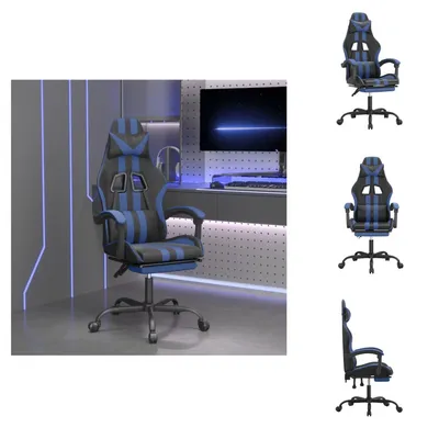 Image de vidaXL Chaise de jeu avec repose-pieds Noir et bleu Similicuir - Fauteuil de jeu
