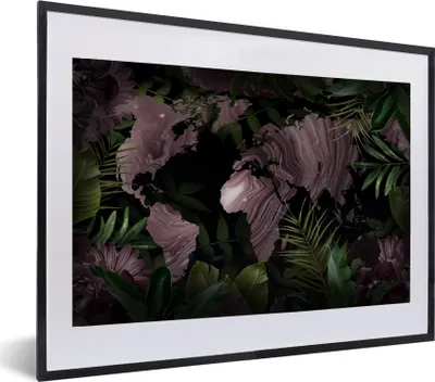 Produktbild von MuchoWow® MuchoWow® Gerahmtes Poster Weltkarte - Lila - Blätter 60x40 cm - Poster mit zchwarzem Bilderrahmen - Schlafzimmer - Plakat in Rahmen - Drucken