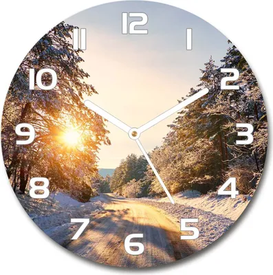 Produktbild von Wanduhr aus Glas 30fi Glasbild Glasuhr Gehärtetes Glas - weisse-zeiger - Road in the winter forest