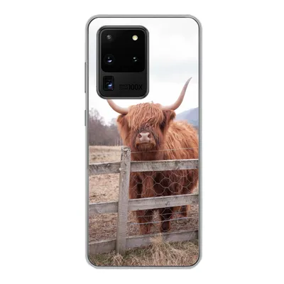 Produktbild von MuchoWow® Handyhülle Schutzhülle Hülle für Samsung Galaxy S20 Ultra Scottish Highlander - Gras - Zaun Silikon Softcase Handy Hülle - Karteninhaber