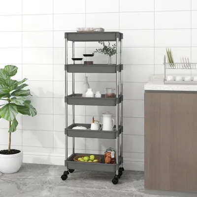 Produktbild von The Living Store Küchenwagen 5 Etagen Grau 42x29x128 cm Eisen und ABS
