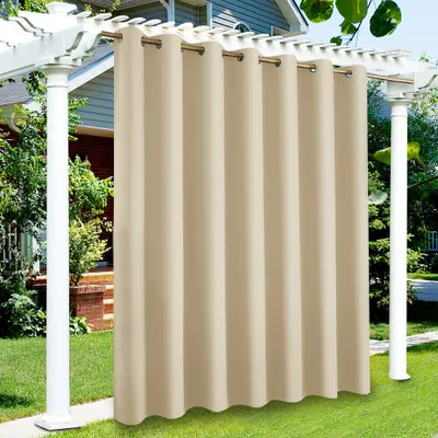 Image de 4 pièces rideau extérieur imperméable,rideau surdimensionné opaque coupe-vent UV protection solaire rideaux pour balcon jardin cour（100*108in,Beige）