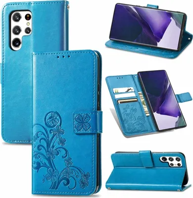 Produktbild von König Design Hülle kompatibel mit Samsung Galaxy S22 Ultra 5G Kunstleder Handyhülle - Handy Case Blau