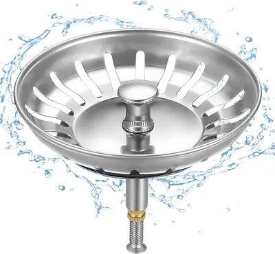 Produktbild von Küchenspülen-Ablaufsieb (80 mm) — Inkl. Siebkorb & Ablaufstopfen — Höhenverstellbarer Spülenstopfen — Passend für Ablauföffnungen ≥ 82 mm
