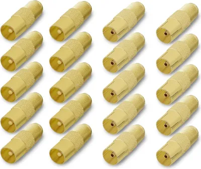 Produktbild von ARLI 20x TV Adapter Set – IEC 9,5 mm 10x Stecker + 10x Kupplung vergoldet auf F-Kupplung | Koaxial Konverter für SAT & TV