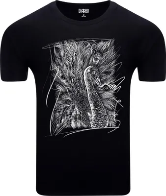 Produktbild von Diarbo Herren T-Shirt mit Tierliebhaber Druck Pfauenskizze Schwarz Gr.XXL