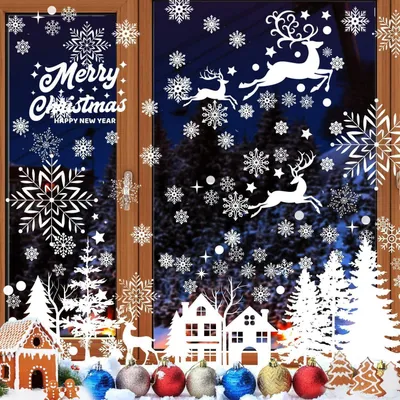 Produktbild von Fensterbilder Weihnachten Schneeflocken PVC Selbstklebend Wiederverwendbar 2er Set