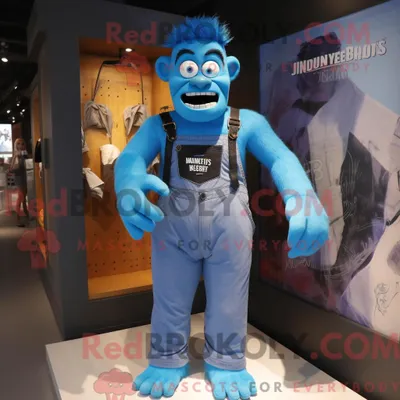 Produktbild von Blaues REDBROKOLY Frankenstein-Monster-Maskottchenkostüm mit Latzhose und Hosenträgern