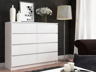 Produktbild von Kommode – Sideboard – Schubladenkommode – 120 cm – Weiß Matt – Geräumige Aufbewahrung mit 8 Schubladen