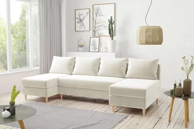 Produktbild von AX LIVING Samt Couch mit Schlaffunktion Hoyton 270 cm in Creme – Luxus & Komfort