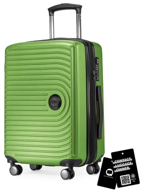 Produktbild von Mitte - Handgepäck-Koffer + digitaler Gepäckanhänger Kofferschild, Kabinentrolley XL-Erweiterung Bordgepäck Hardcase Handkoffer Flugzeug Carry-On 55 L TSA,Apfelgruen