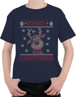 Produktbild von Merry Christmas Ugly Sweater Rentier Weihnachtsgeschenk Uni Kinder T-Shirt, Navy, 104