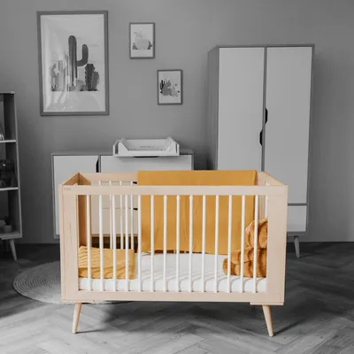 Obrázok produktu pre Detská postieľka - Postieľka pre bábätko - Postieľka pre deti - Kolíska - Kombinovaná postieľka (kolíska a postieľka) - Nastaviteľná mriežka - Bukové drevo, farba, rozmer 60x120 cm