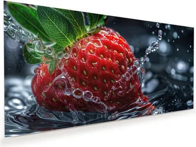 Produktbild von Glasbild 60x30cm in XXL für Wohnzimmer, Schlafzimmer Motiv Erdbeere im Wasser