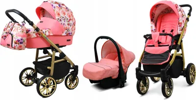 Produktbild von BABYLUX Kombikinderwagen 3in1 Pansies And Roses Color Lux Bambimo, Aluminium Baumwolle Kunstleder, Modular, Wiegefunktion, EN 1888-1:2018+A1:2022