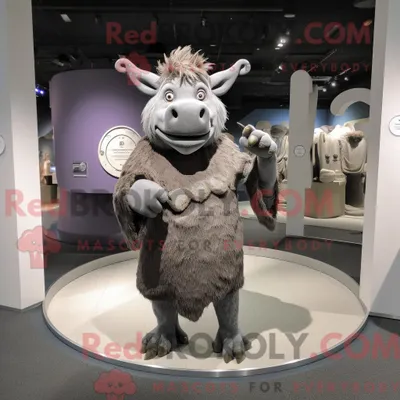 Image de Personnage mascotte REDBROKOLY d un rhinocéros laineux argenté habillé d une robe fourreau et d anneaux