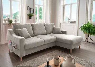 Produktbild von Benformato Ecksofa Valentina mit Bettkasten in verschiedenen Farben erhältlich Mikrofaser : Grau Designer-Farben: Grau