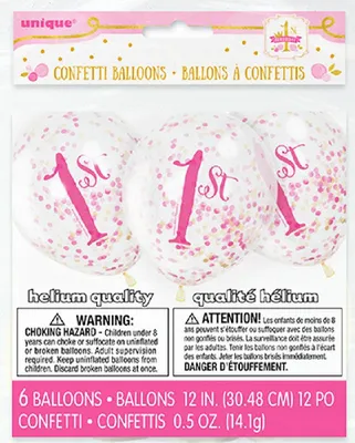 Produktbild von Unique Party 6 Klare Geburtstags Konfetti Ballons SG13479 (30cm) (Rosa/Gold)