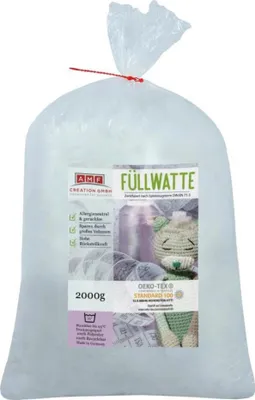 A large bag of white filling material, likely for crafts or upholstery.