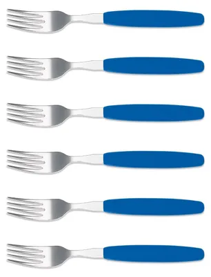Produktbild von 6er Set Giesser Messer Besteck Gabel Essgabel Steakgabel groß - Blau